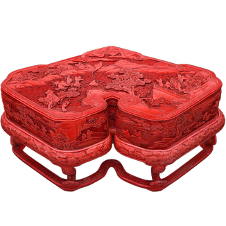 剔红山水人物图磬式盒