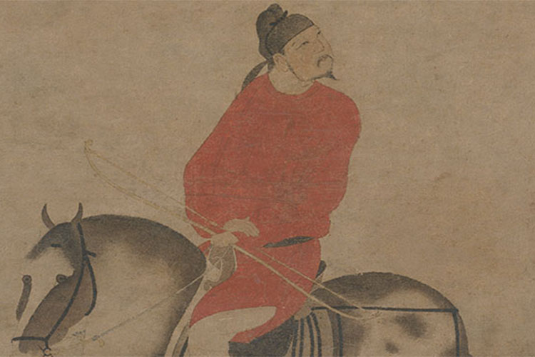 赵雍挟弹游骑图轴