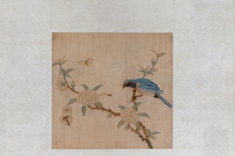 缂丝赵佶花鸟方轴