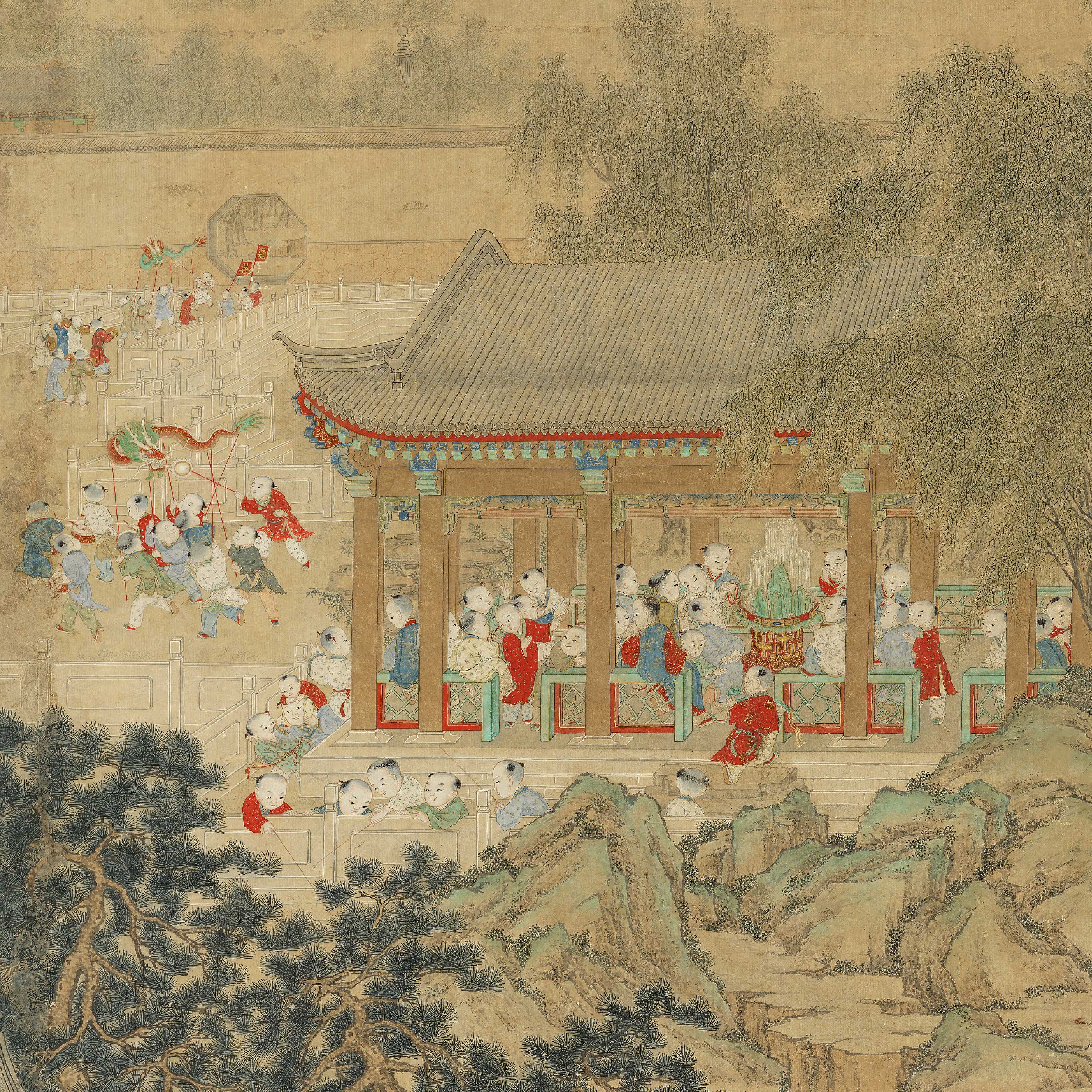 清 沈全沈世杰沈世儒合笔婴戏图贴落 - 故宫博物院 - 故宫壁纸