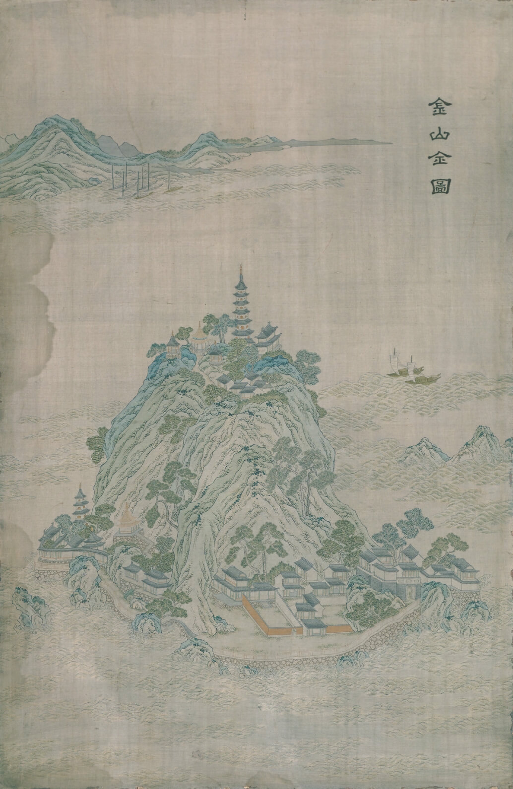 缂丝金山全图挂屏