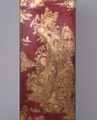 红漆描金山水图书格局部