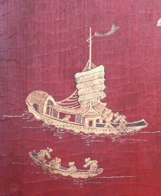 红漆描金山水图书格局部