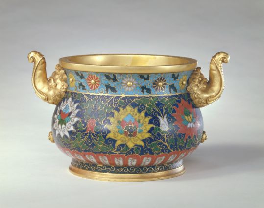 Cloisonne 'Interlocking Lotus' censer with elephant handles, The Palace Museum