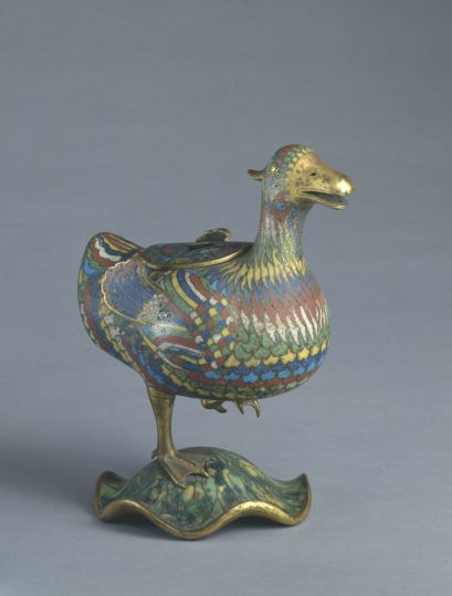 Cloisonne mandarin-duck form incense burner, The Palace Museum