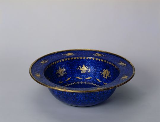 Translucent enamel basin with Eight Auspicious Symbols, The Palace Museum