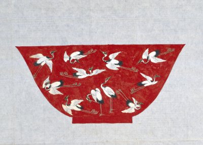 红地百鹤瓷碗图样