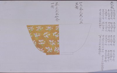 赭地五彩兰花海碗图样