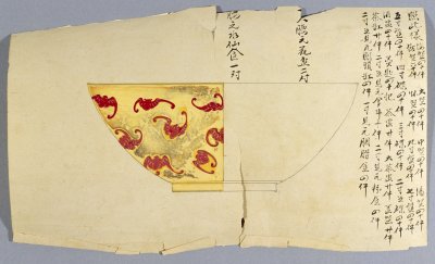 黄地百蝠海碗图样