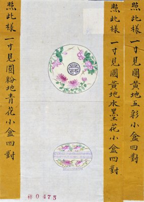 黄地五彩花一寸见圆小盒图样