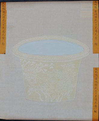 黄地暗牡丹花圆花盆图样