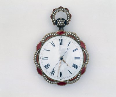 铜镀金珐琅嵌珍珠番莲花式表