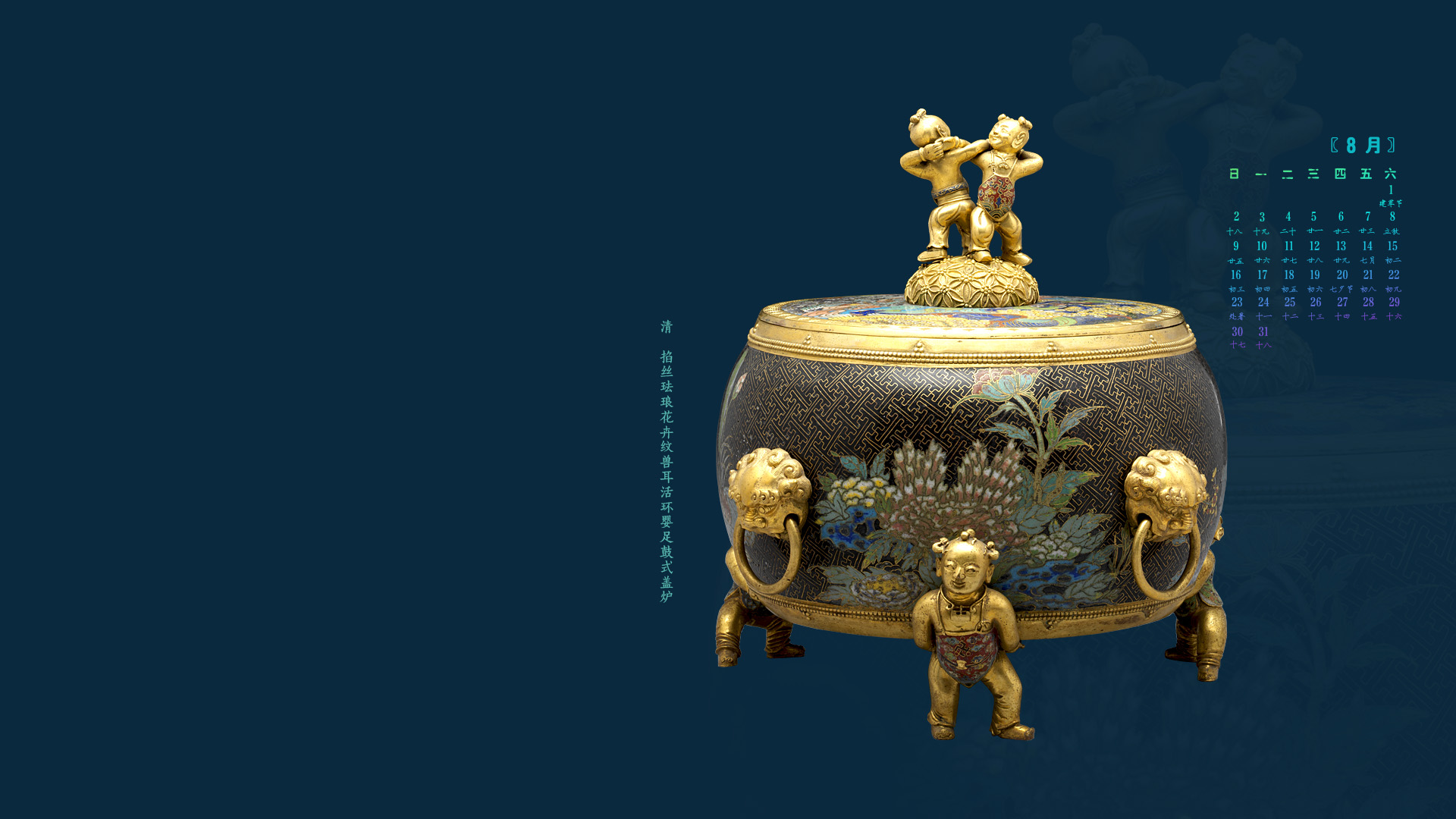 清 掐丝珐琅花卉纹兽耳活环婴足鼓式盖炉