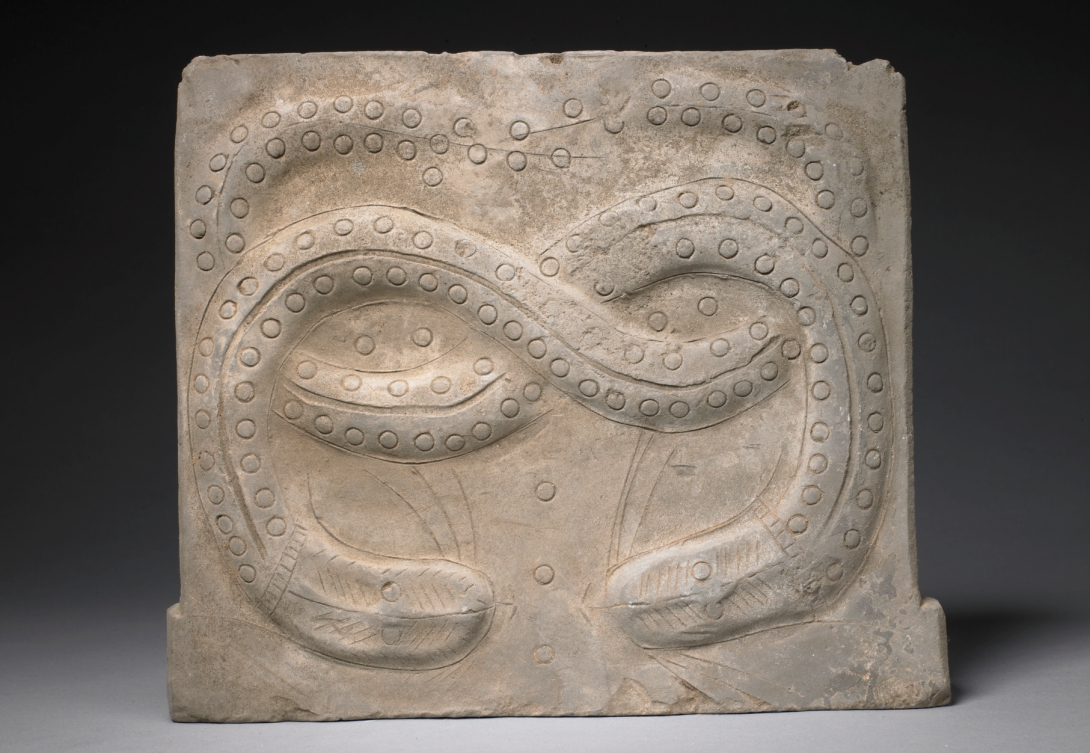 汉 双蛇纹方形砖