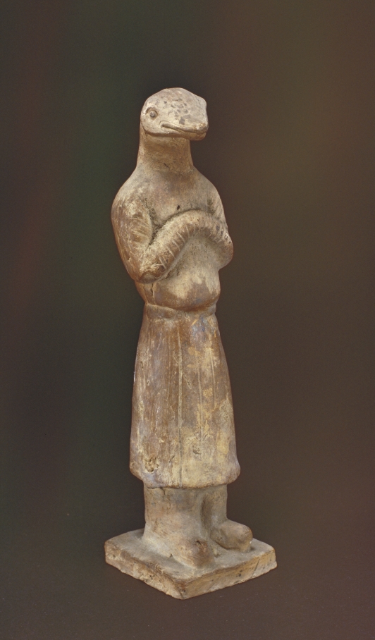 唐 陶画彩十二辰之蛇俑