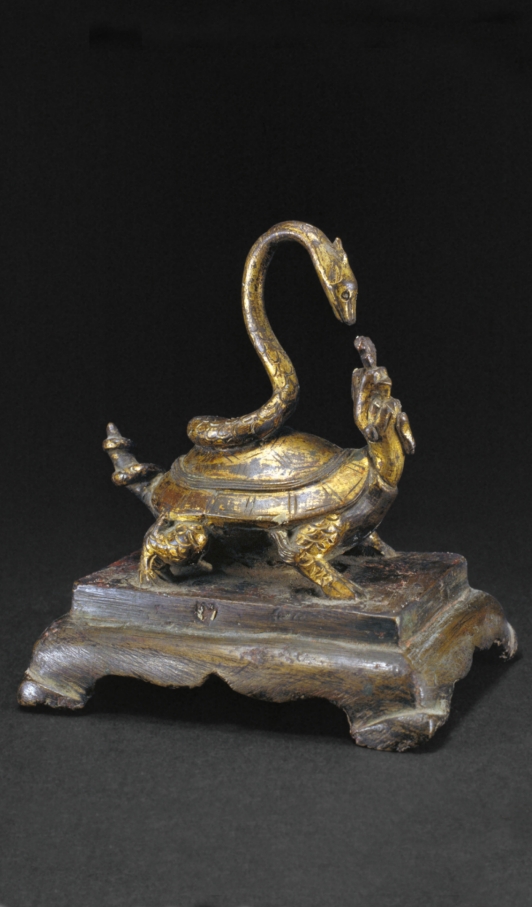 明 铜鎏金龟蛇像