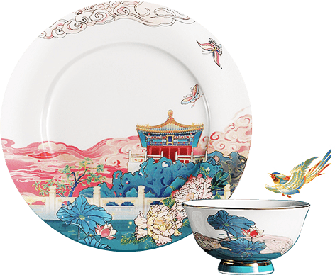 故宫 翠点星荷餐具套装